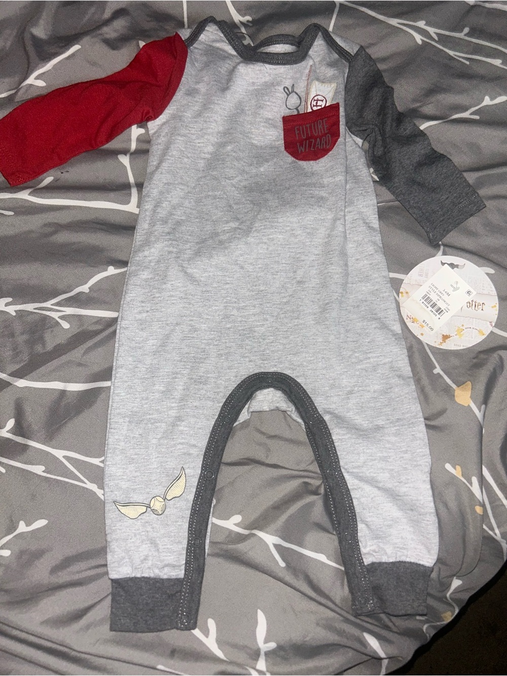 Gray & Red 'Future Wizard' Baby One-Piece Footie